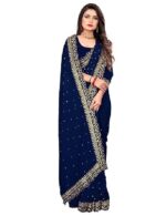 Saree for Women Georgette Embroidery Saree with Unstitched Blouse Piece - Image 3
