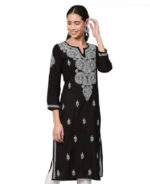 Hand Embroidered Chikankari Women's Straight Cotton Kurta Kurtis