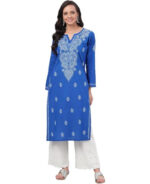 Hand Embroidered Chikankari Women's Straight Cotton Kurta Kurtis