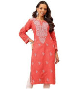 Hand Embroidered Chikankari Women's Straight Cotton Kurta Kurtis